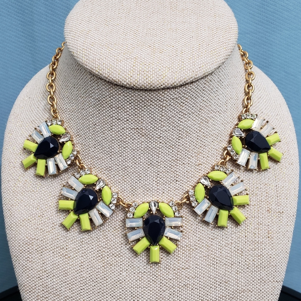 J. Crew Bright Yellow Opalescent Navy Statement Necklace